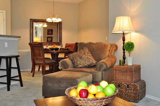 Champion Lake Model Living Room Leading Into Beautiful Dining Room