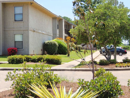 Cedar Creek Parking Lot In Front Of Beautiful Buildings Surrounded By Bushes