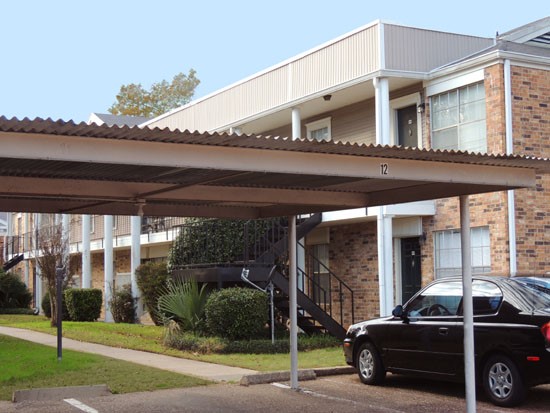 Cornerstone overhead parking area outside apartment buildings in shreveport