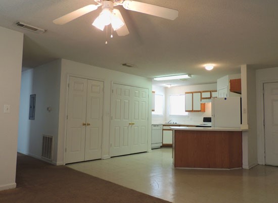 Fox Creek Apartments connected kitchen and living room with lots of space