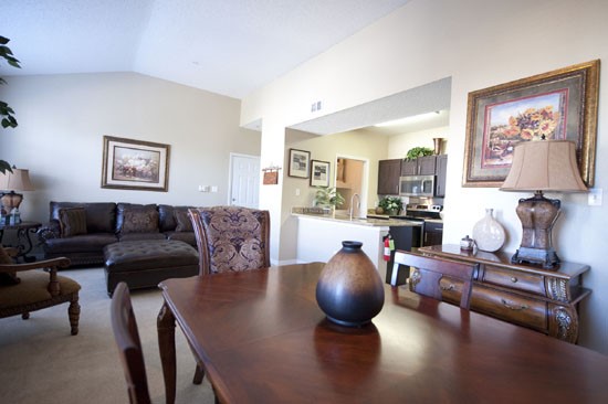 La Crosse big open area of model dining room looking to living room and kitchen