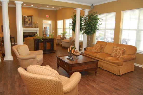 Westlake interior of clubhouse with huge open living space and large fireplace